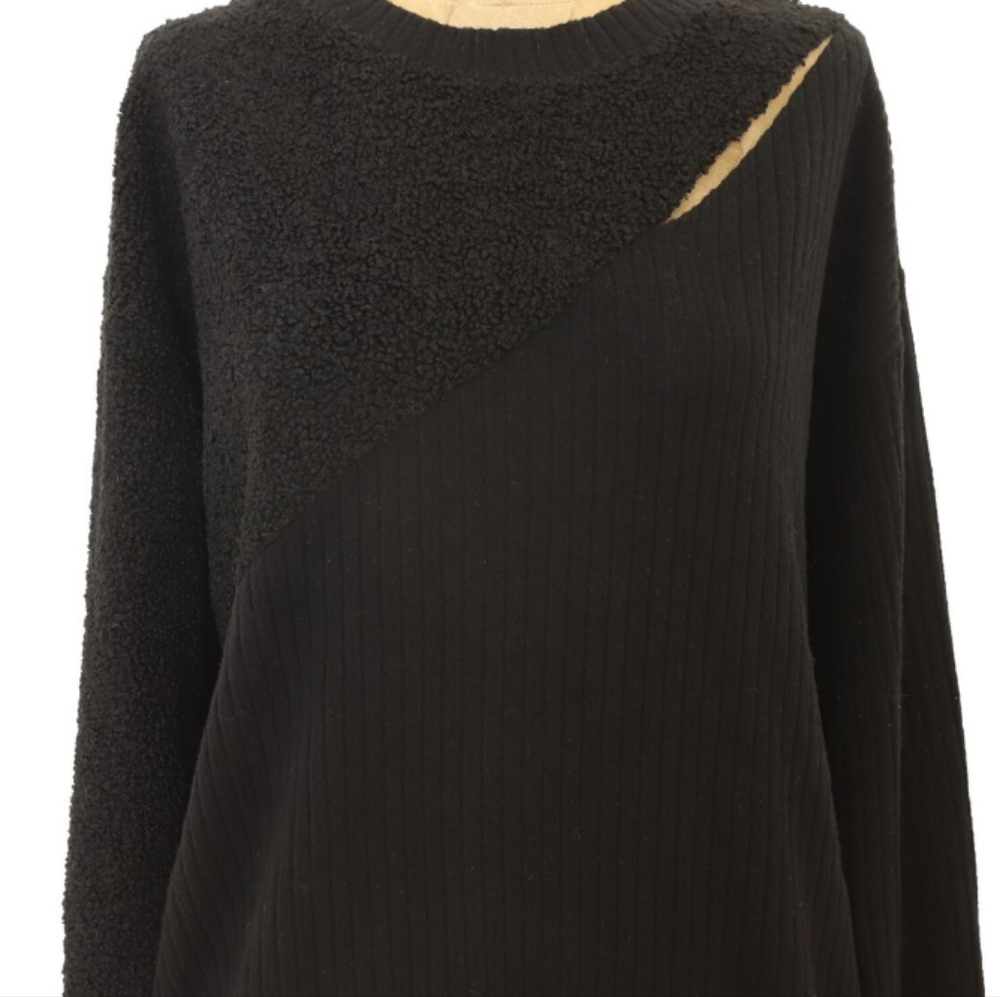 Socialite Mixed Media Sweater Sherpa Cutout Sweater Size M - Picture 5 of 6